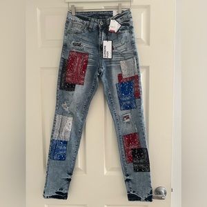 Rue 21 mens Supreme Flex Patchwork skinny stretch jeans 26 x 30 NWT